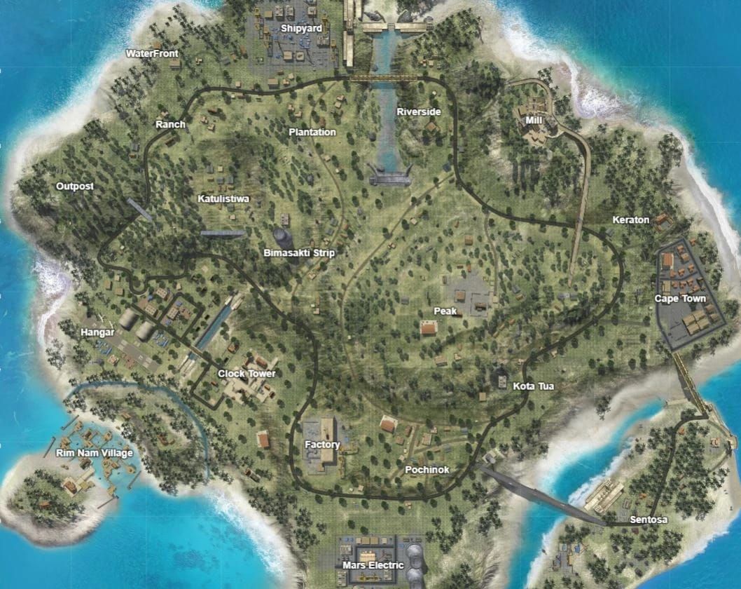 Free Fire Bermuda map with key Morse flanking locations Shipyard Clock Tower