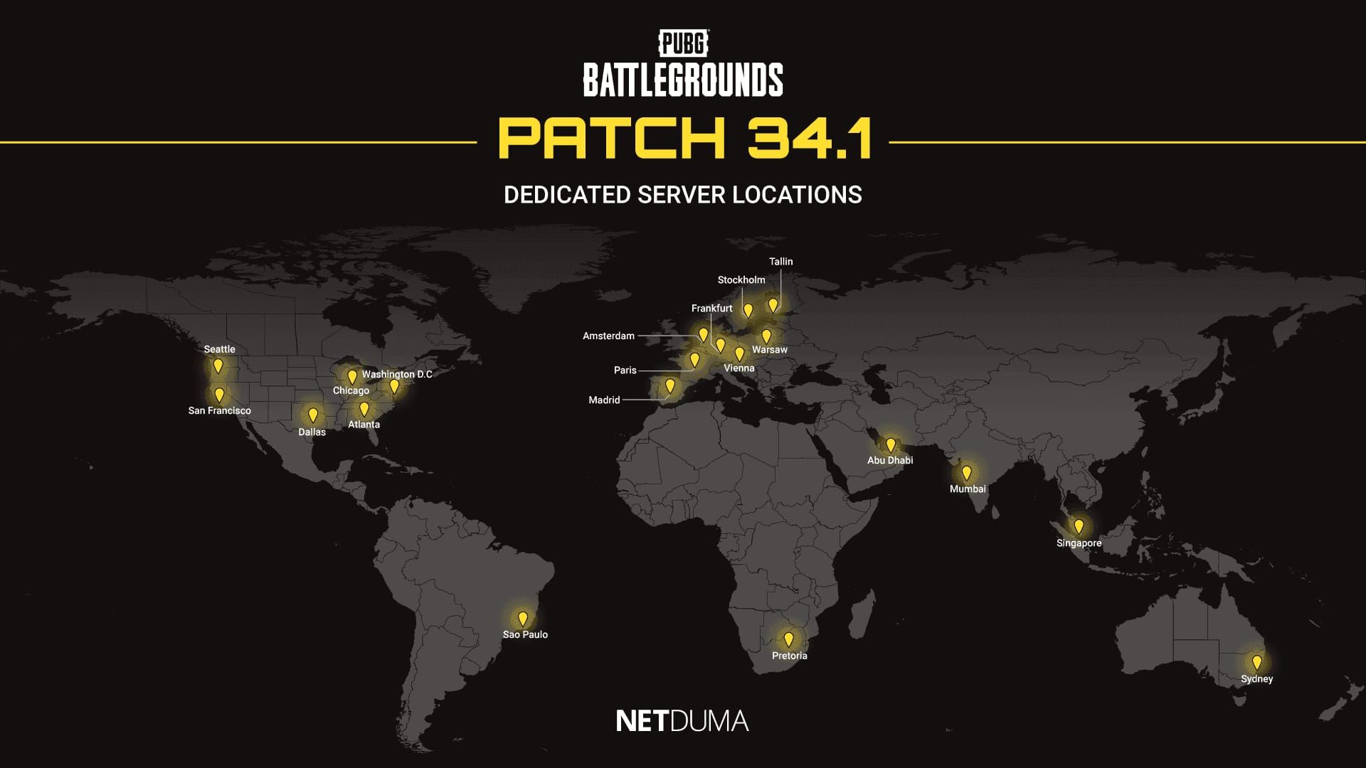 Карта регионов серверов PUBG Mobile для оптимального пинга по местоположению игрока