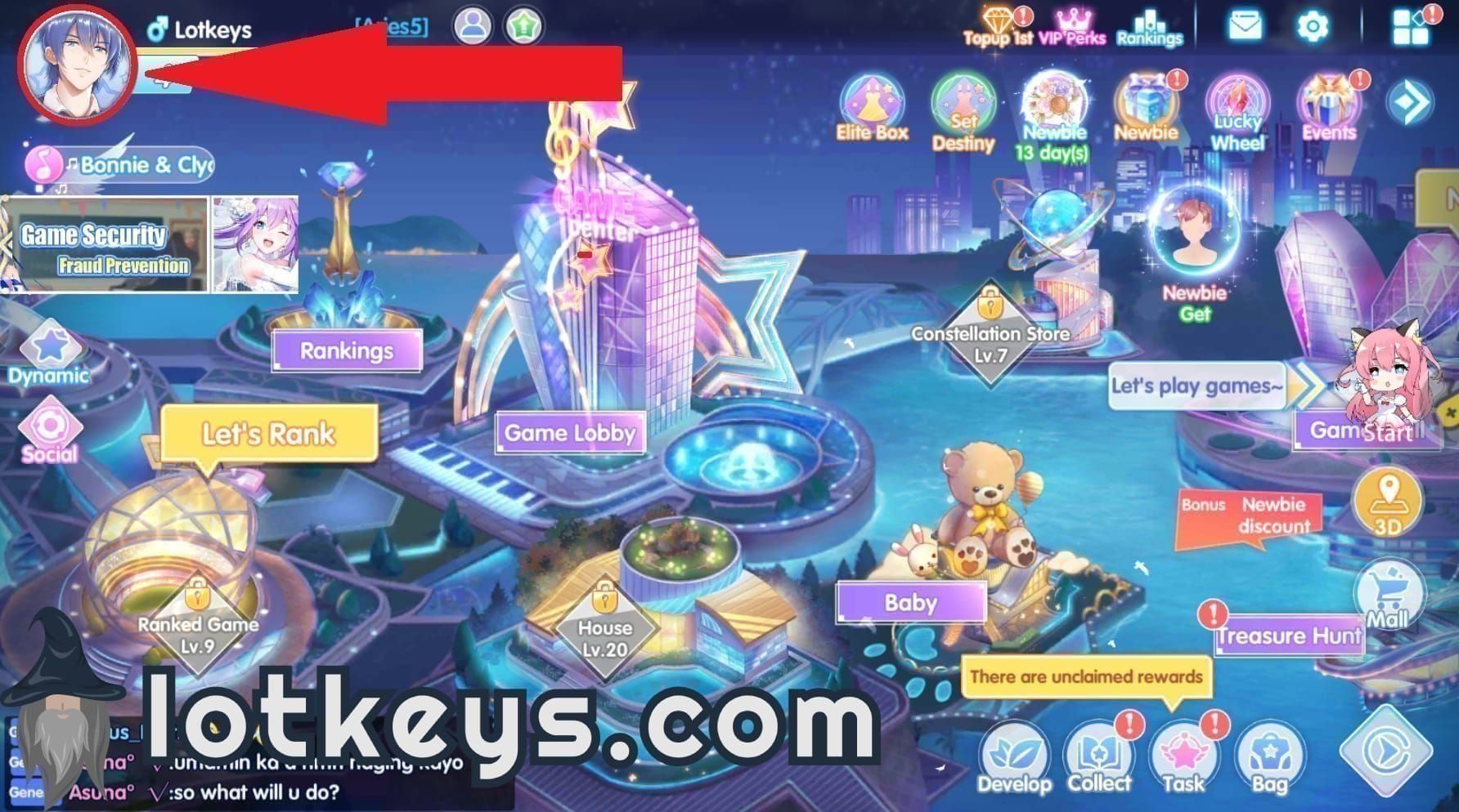 Интерфейс активации подарочных кодов в Idol Party с меню профиля и экраном ввода