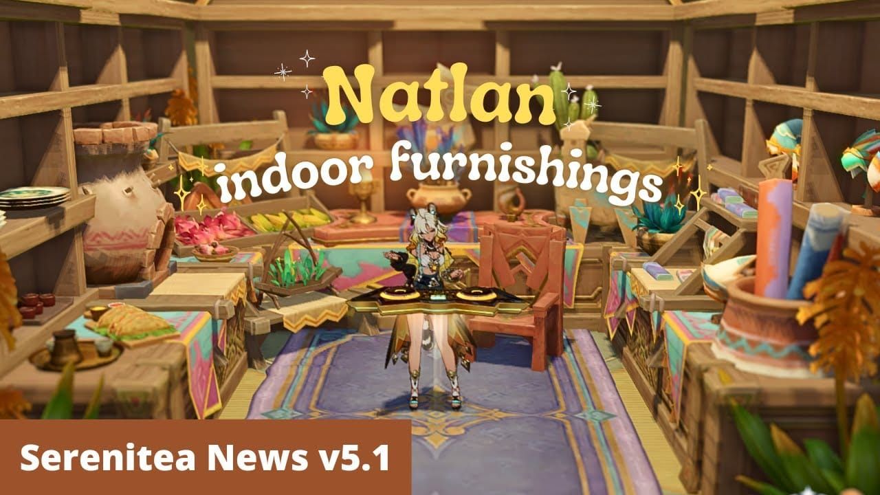 Genshin Impact Natlan spa furnishings including Hot Spring Basin and Tribal Torch Stand