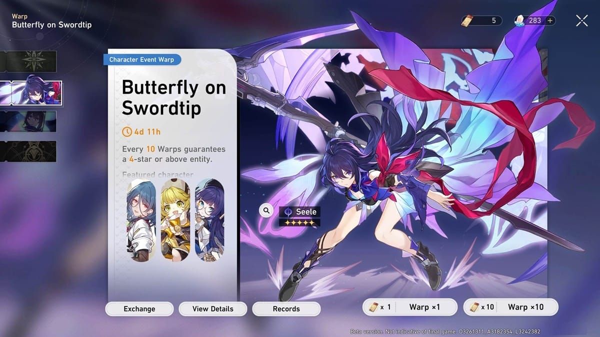 Honkai Star Rail Character Event Warp pity counter interface showing pull history