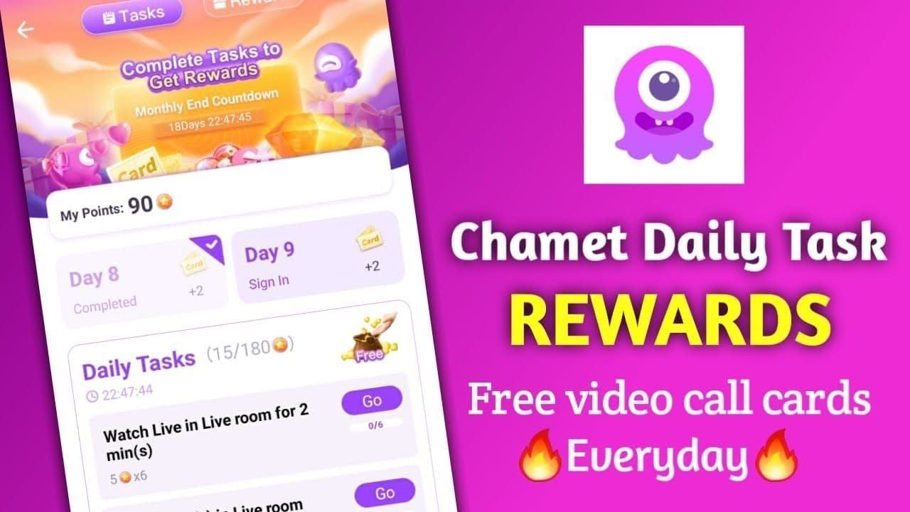 Chamet daily check-in screen displaying weekly reward progression
