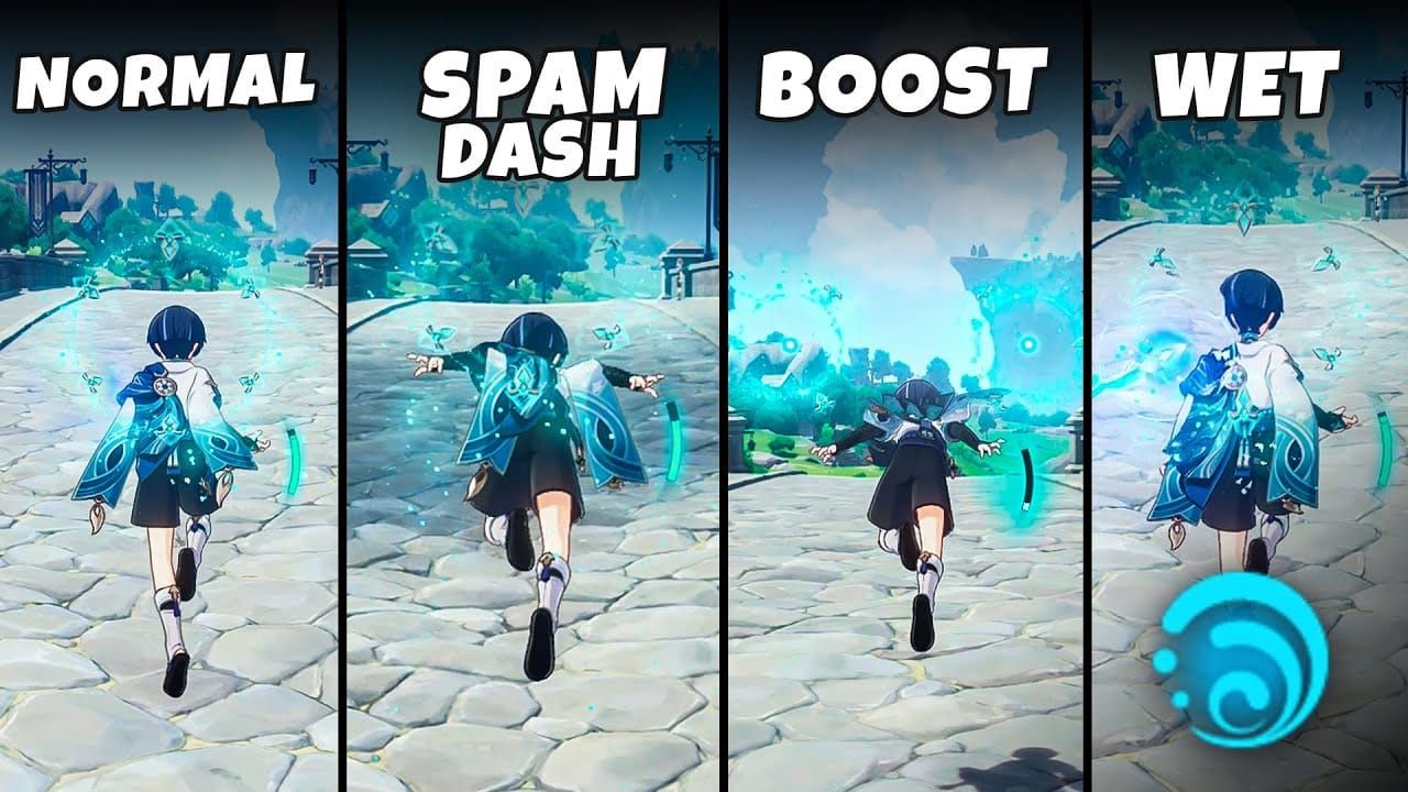 Genshin Impact screenshot of Wanderer stamina-based flight with cooldown UI