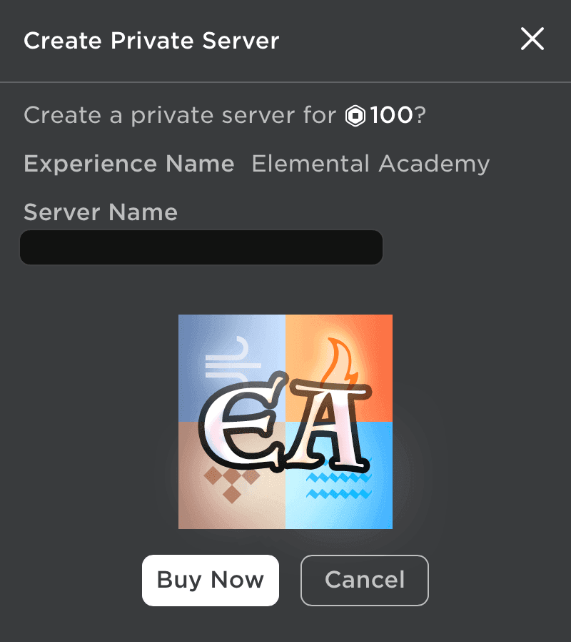 Roblox private server creation interface
