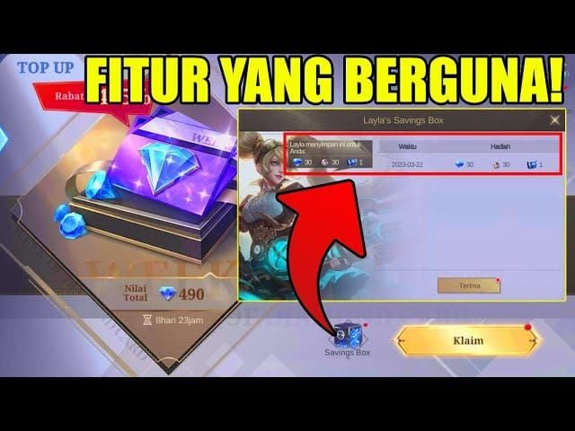 MLBB Layla's Saving Box interface with unclaimed Weekly Diamond Pass rewards