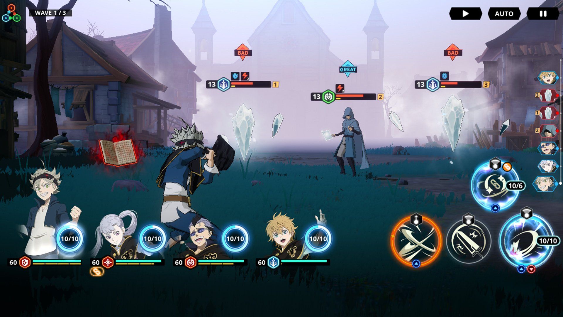 Экран тактической пошаговой битвы в Black Clover M Rise of The Wizard King