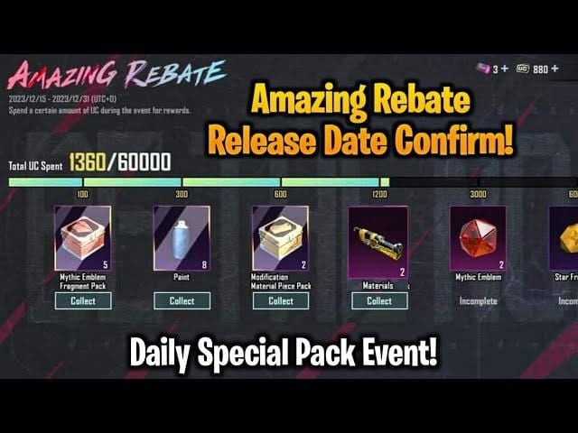 PUBG Mobile seasonal event screen showing missions with UC rewards