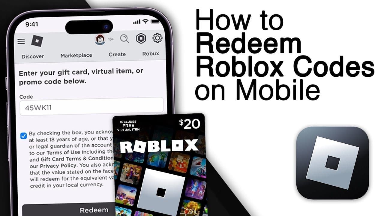 Скриншот меню активации подарочной карты в мобильном приложении Roblox