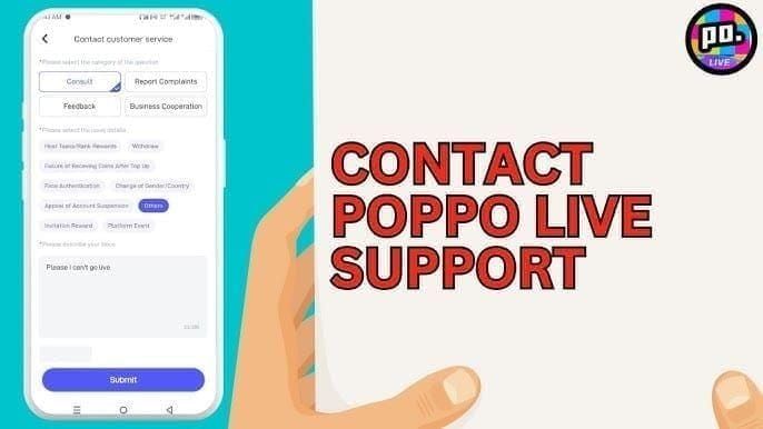 Интерфейс чата поддержки Poppo Live в приложении