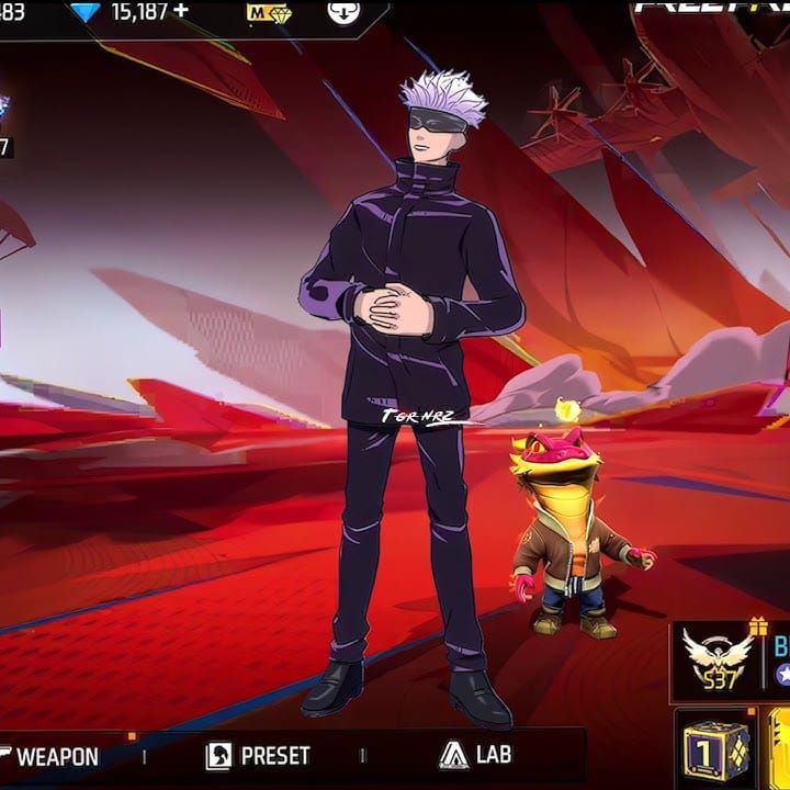 Free Fire OB52 Jujutsu Kaisen Satoru Gojo character bundle artwork