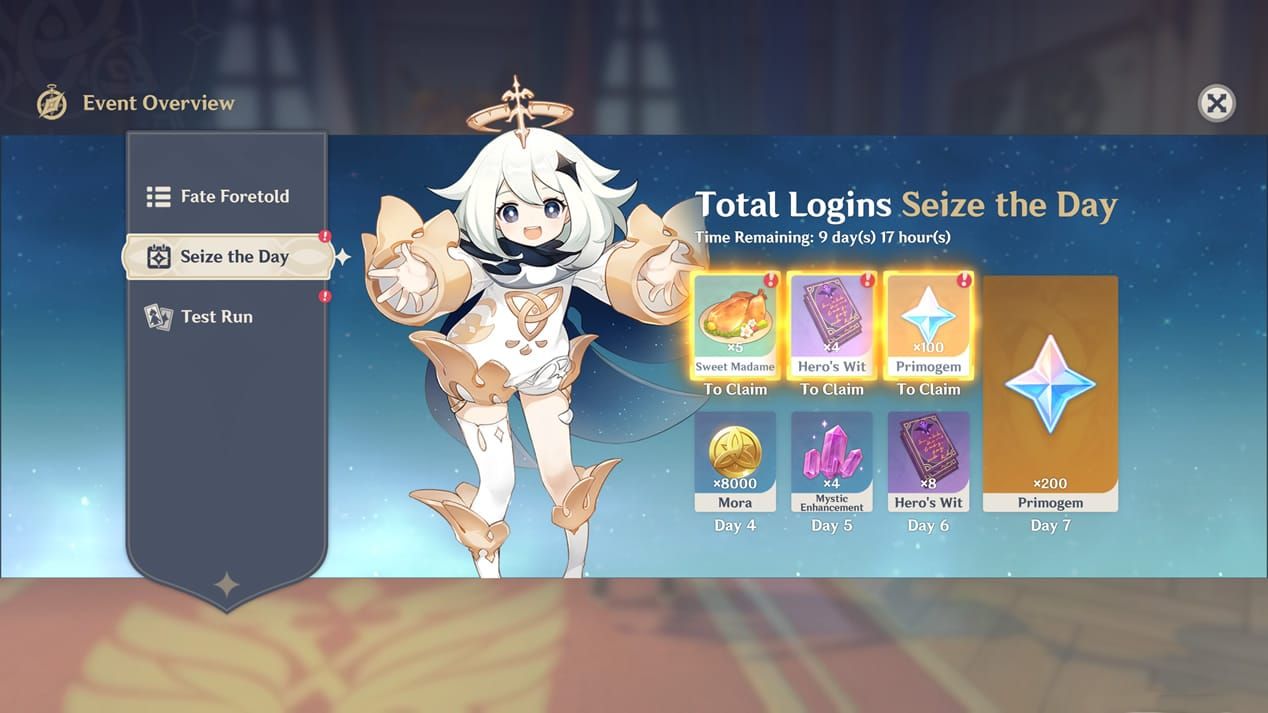 Genshin Impact quest menu interface showing daily reset quest dependencies