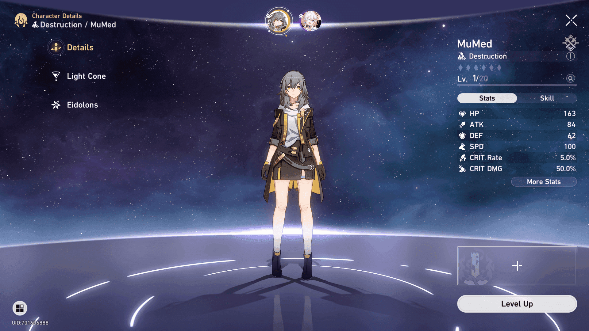 March 7th Hunt character statistics screen showing optimized build stats in Honkai Star Rail