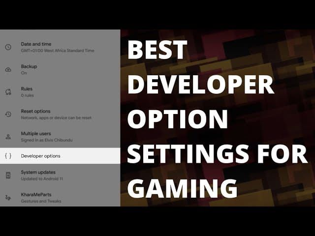 Android Developer Options menu showing background process limit and other performance settings for gaming optimization