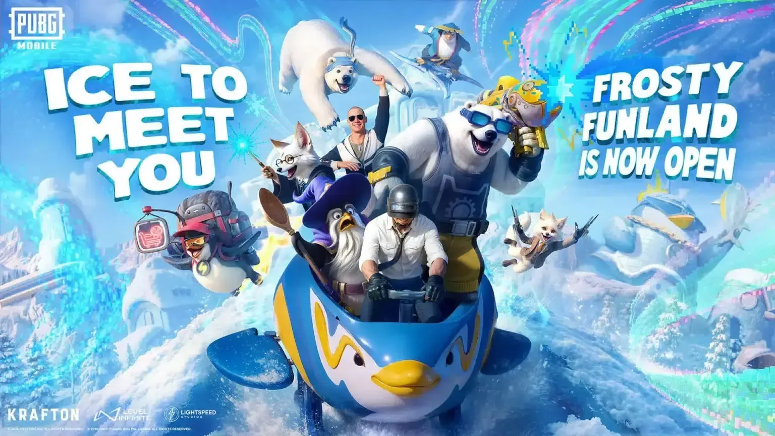 Режим PUBG Mobile Frosty Funland, показывающий заснеженную карту Эрангель с зимней тематикой