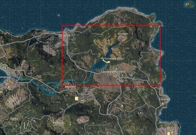 Карта Эрангеля PUBG Mobile 4.2, выделяющая зоны растений Genesis в Ясной Поляне с локациями Апартаментов, Церкви и Коммерческих зданий