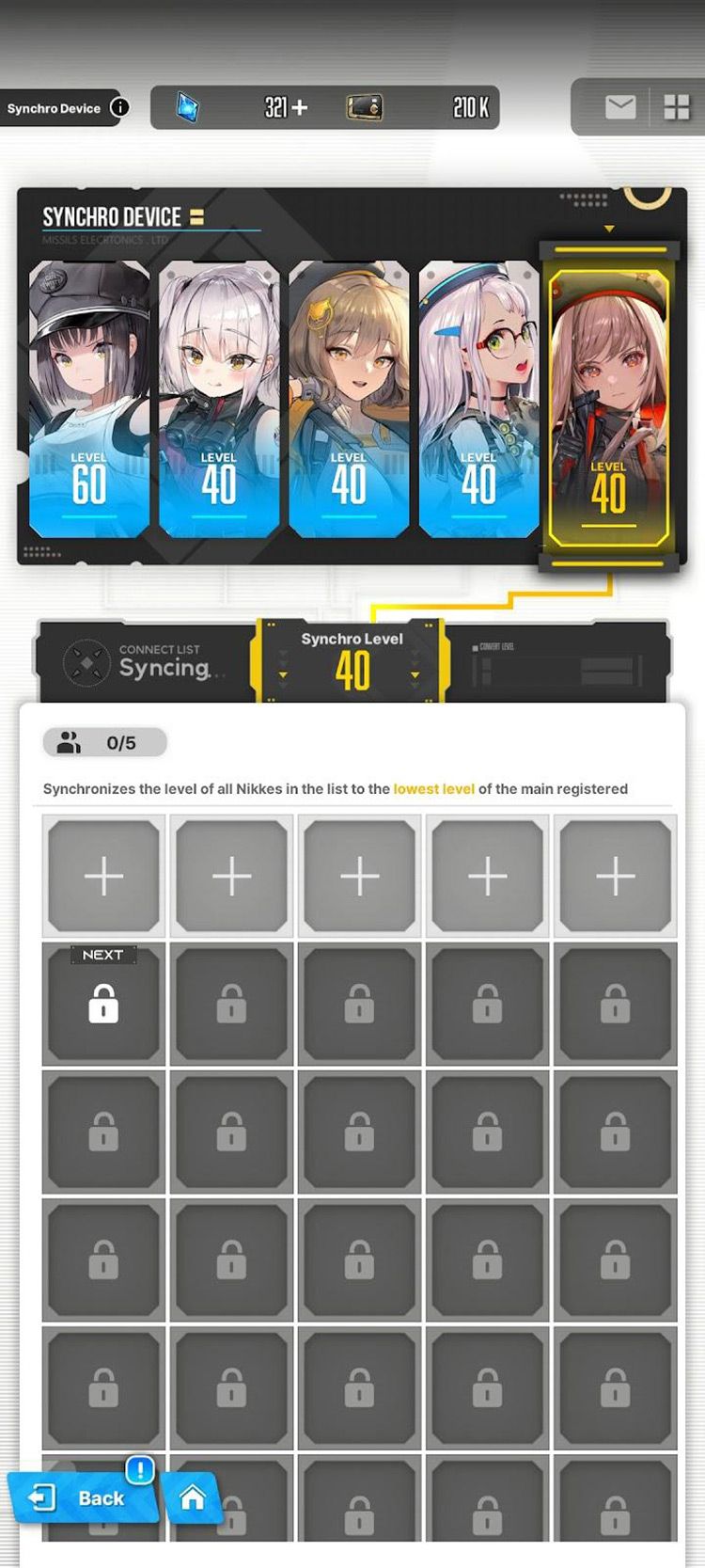 Nikke Synchro Device slot management interface