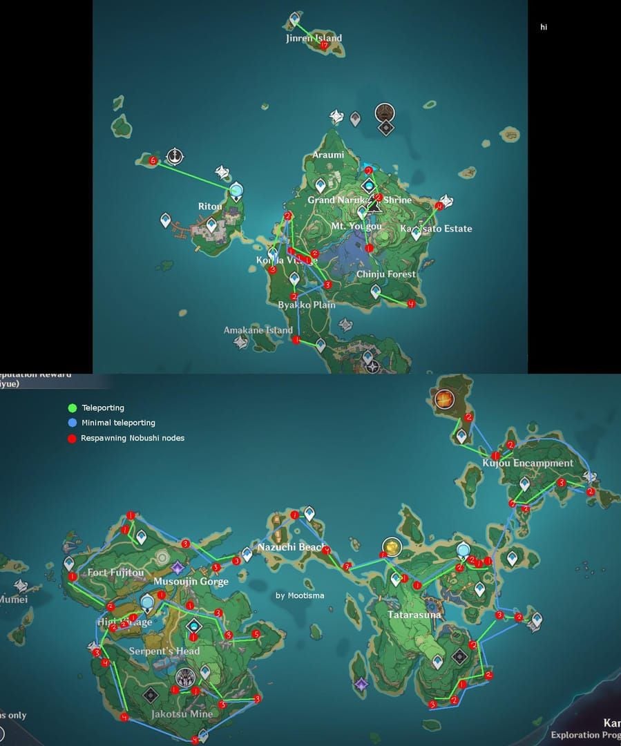 Visual farming route guide for Nod-Krai daily specialty collection showing optimal pathways
