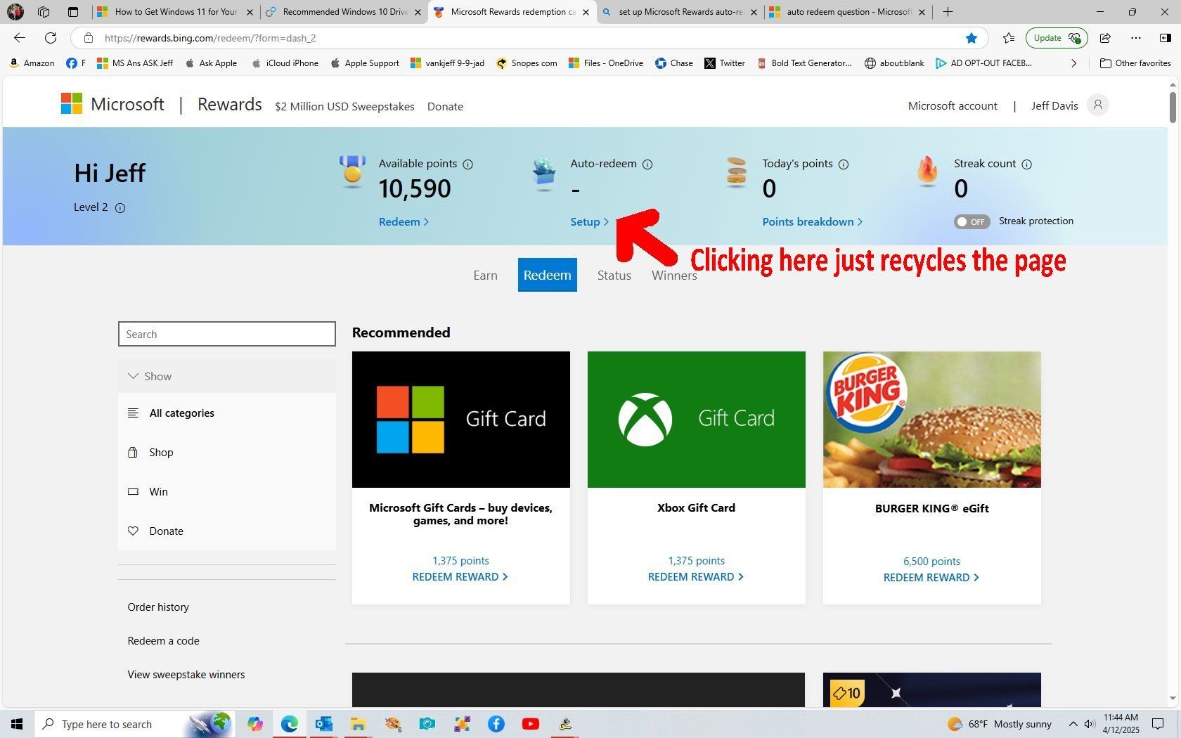 Каталог наград Microsoft Rewards с порогами баллов для карт Microsoft и сторонних сервисов