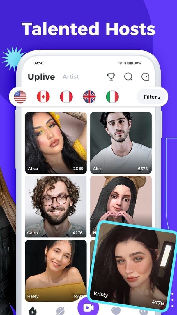 Пример скриншота профессиональной трехэкранной разнообразной трансляции Uplive