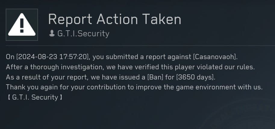 Delta Force in-game screenshot of R key report feature and G.T.I. Security Station for cheater reporting