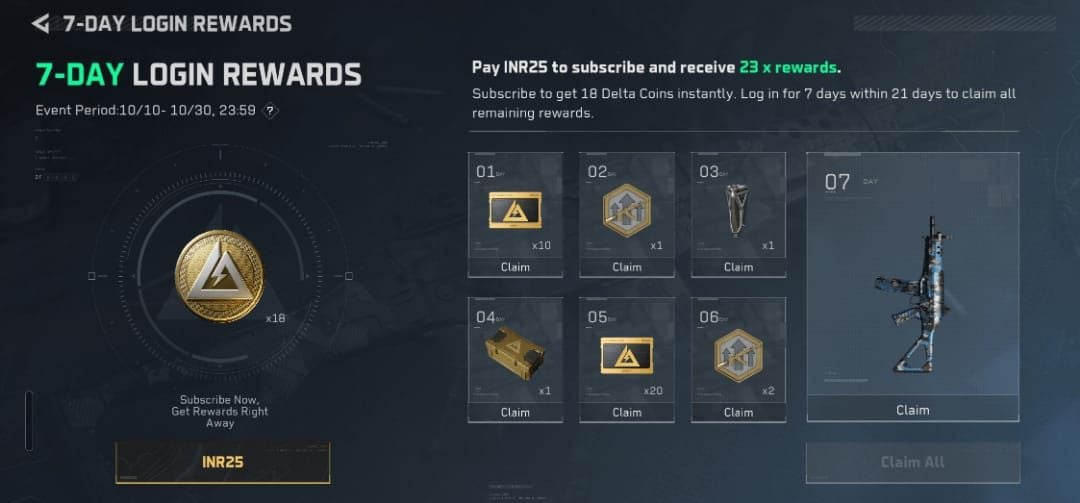 Delta Force Expert Choice and Winged Legion event claim interfaces