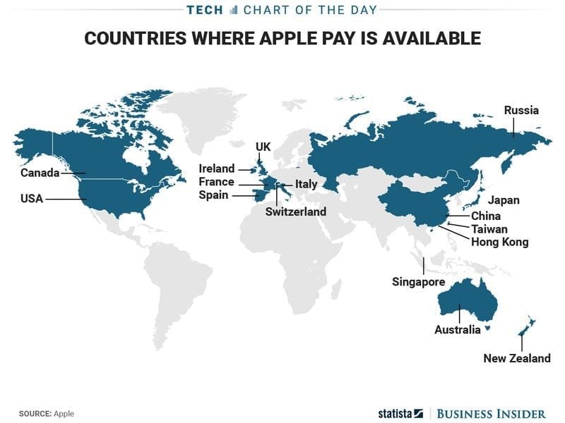 Карта стран, куда можно отправить подарочные карты Apple из США
