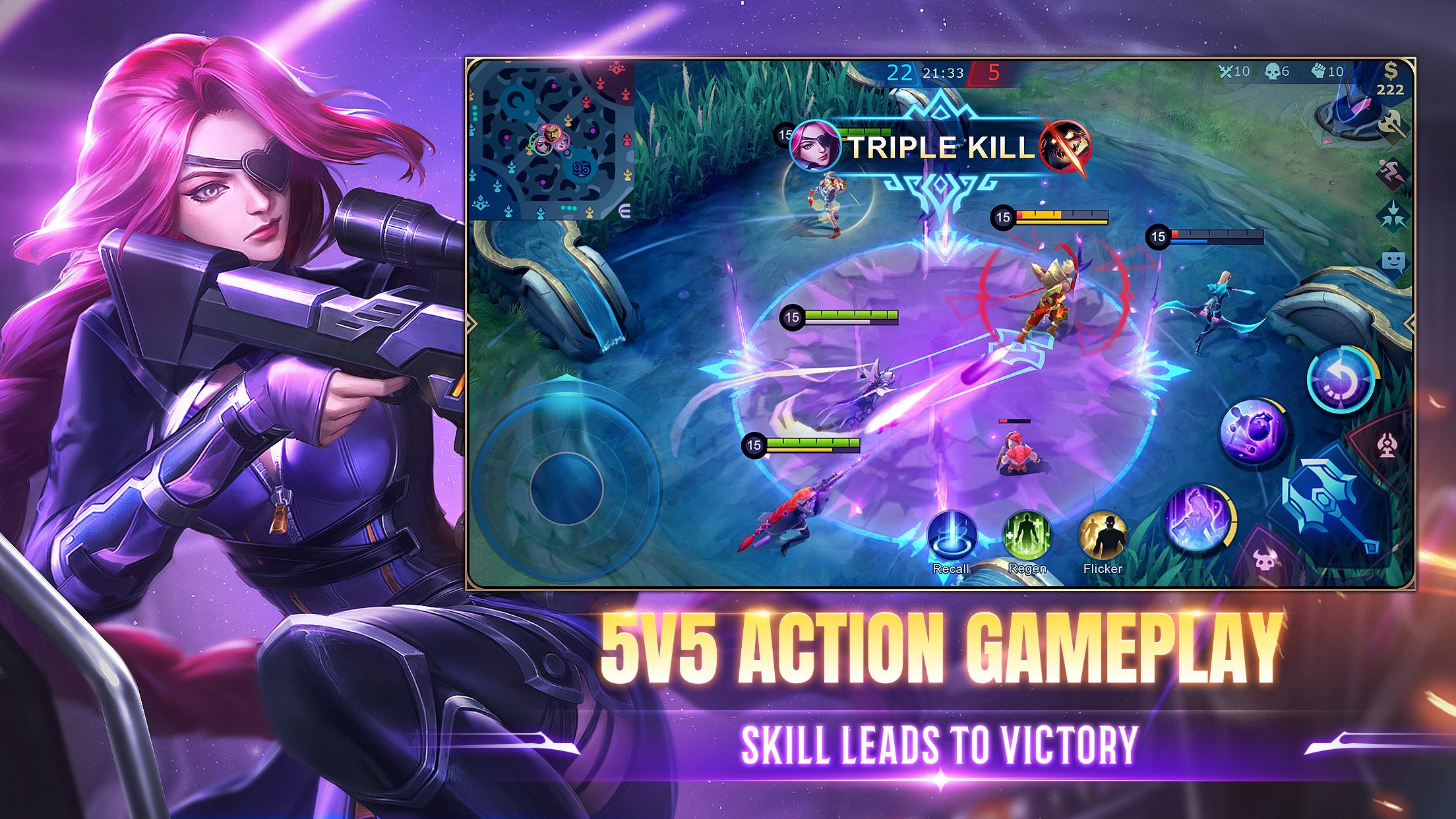 Официальный геймплей 5v5 в Mobile Legends: Bang Bang с Лесли и баннером Тройного убийства