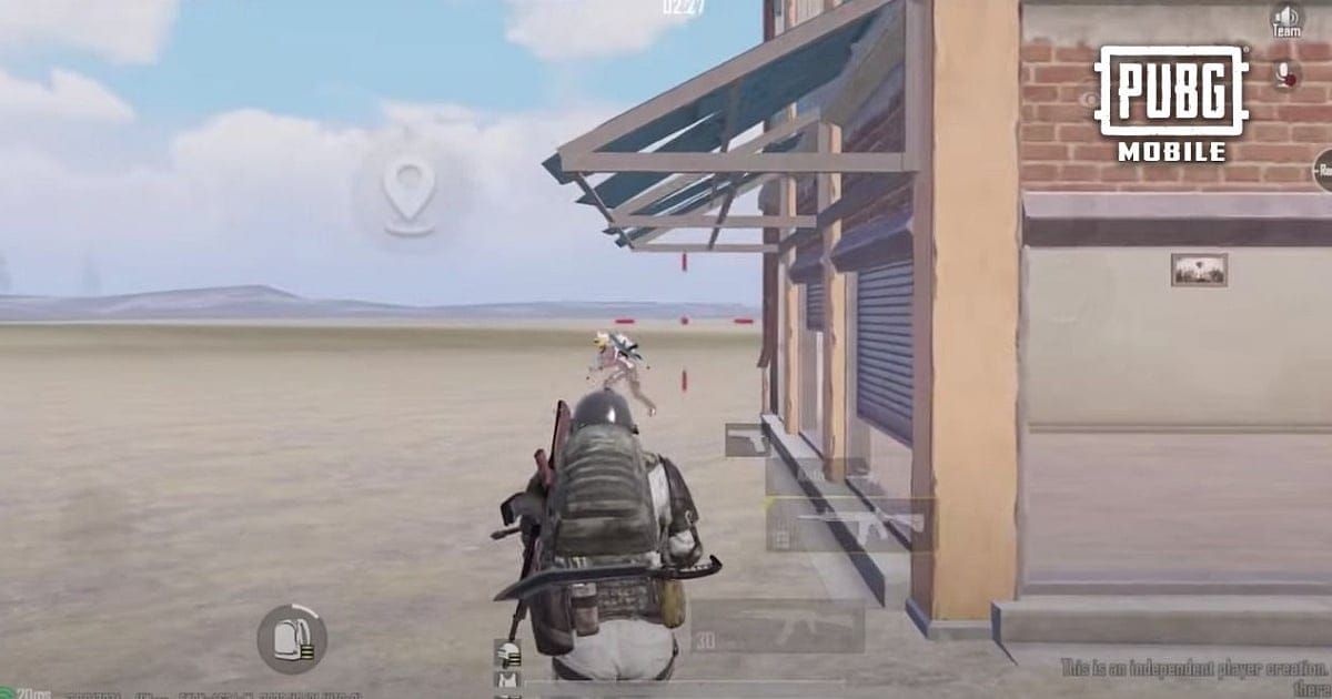 PUBG Mobile training ground showing bullet spray patterns on wall at various distances for recoil practice