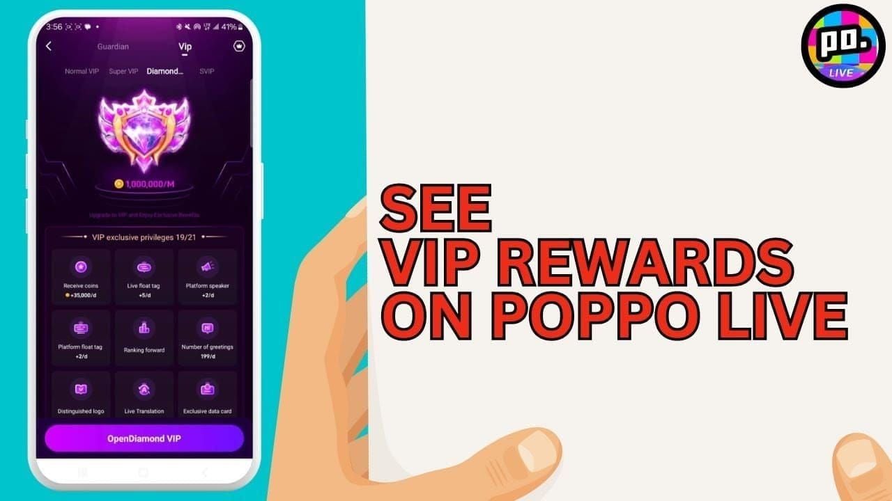 Интерфейс VIP-системы Poppo Live, отображающий преимущества и ежедневные награды