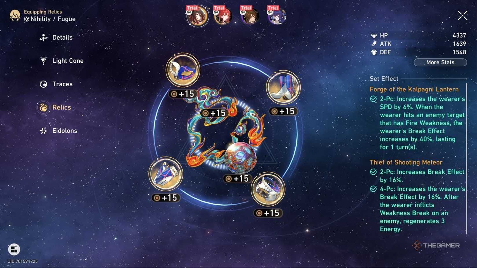 Honkai Star Rail Fugue optimal relics Thief Shooting Meteor Iron Cavalry
