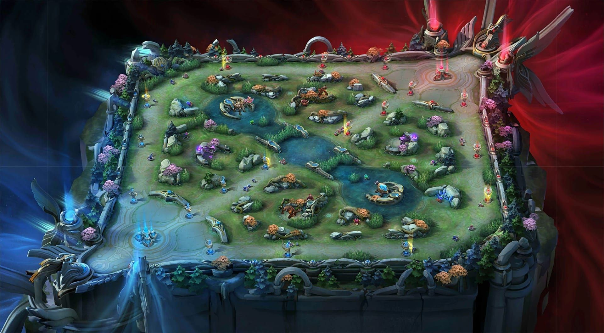 Карта Mobile Legends Bang Bang с указанием мест появления Лорда, Черепахи и башен