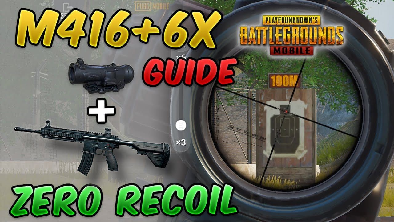 Скриншот тренировочной площадки PUBG Mobile, показывающий настройку тестирования M416 на 50 метрах со стеной-мишенью