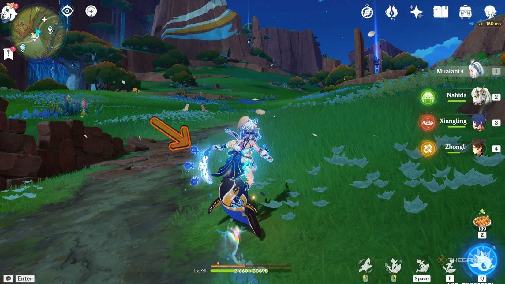 Genshin Impact interface showing Phlogiston and Nightsoul bars for Natlan characters like Mualani