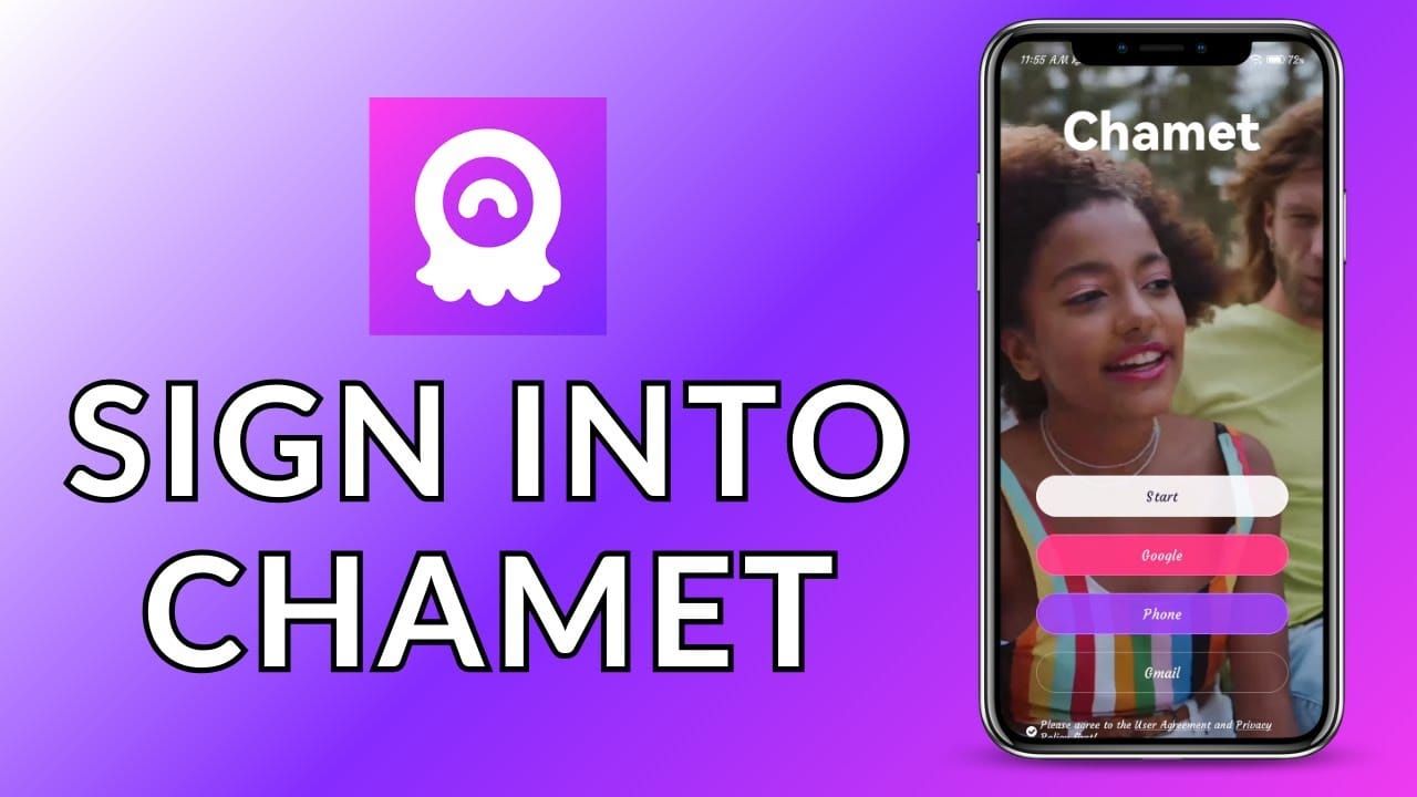 Chamet app login screen with phone number input and send verification code button