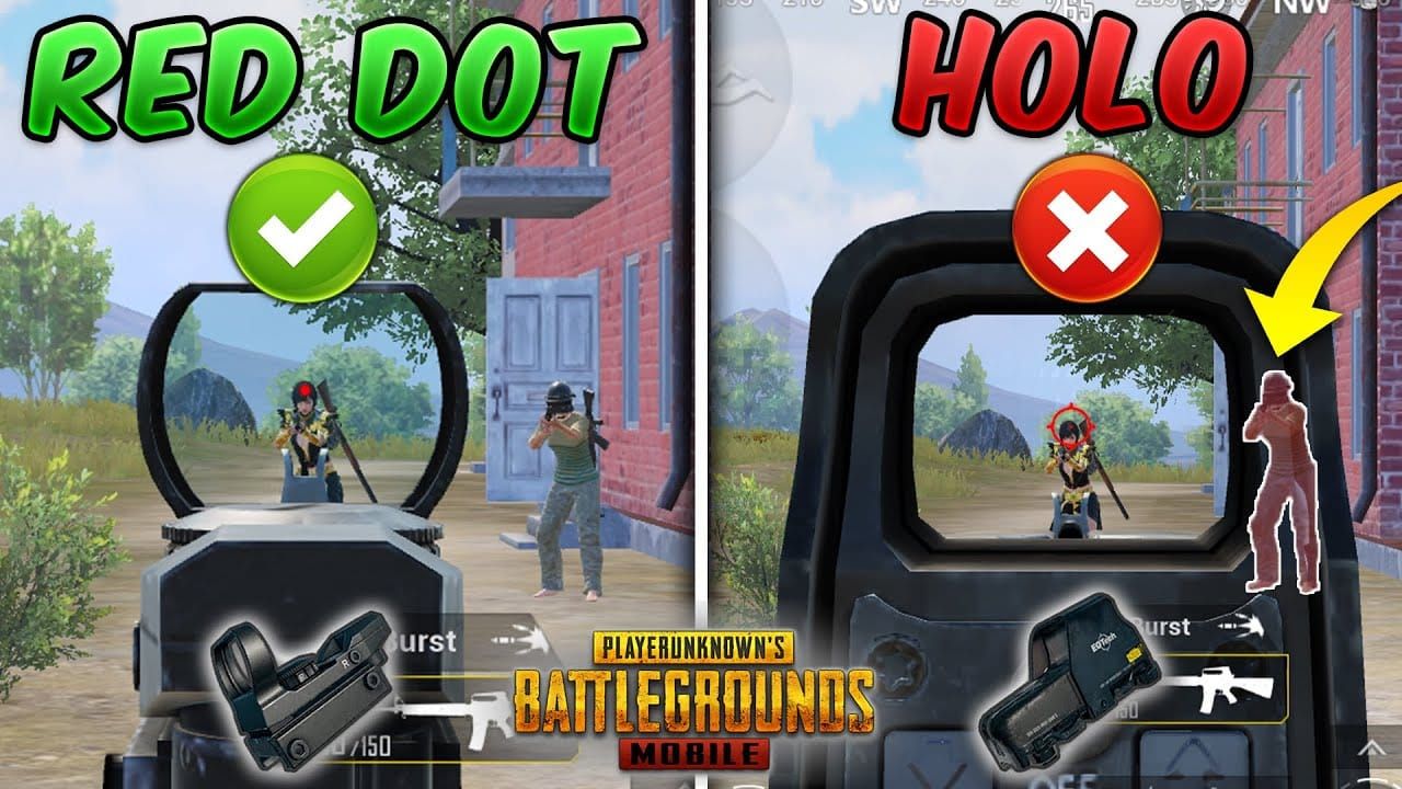 PUBG Mobile red dot sight aiming view during combat