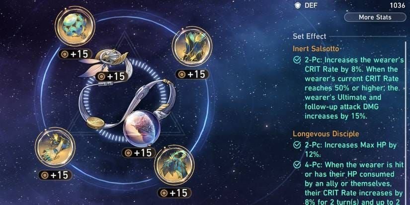 Honkai Star Rail relic screenshot example with HP% body, Break Effect sub-stat, Speed, and Effect Hit Rate