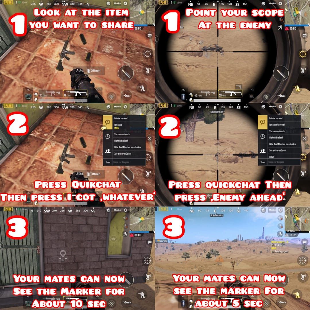 PUBG Mobile gameplay showing Scan ability marking enemy positions