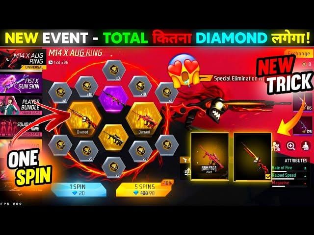 Скриншот счетчика токенов и прогресса события Free Fire Ring Spin