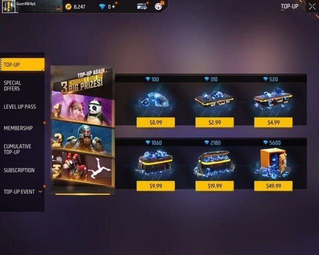 Скриншот интерфейса Booyah Pass «Океанский странник» Free Fire OB50 EU TR