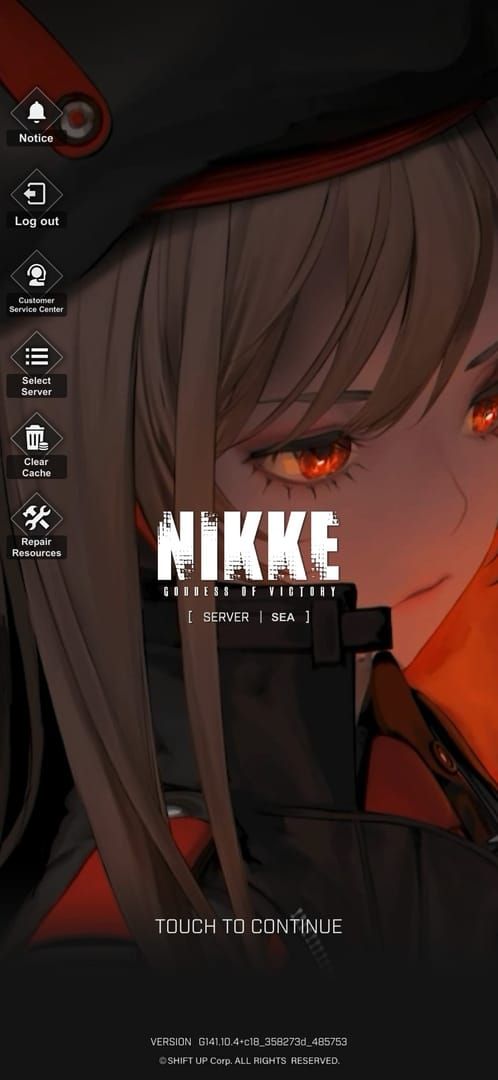 Главный экран лобби Goddess of Victory: NIKKE с указанием имени сервера и региона