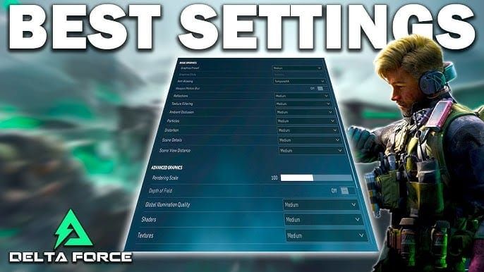 Comparison chart of optimal Delta Force graphics settings presets for AMD RX GPUs