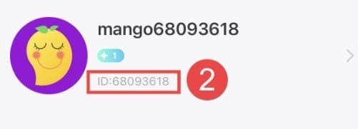Экран профиля Mango Live с отображением числового User ID под именем пользователя для точного копирования