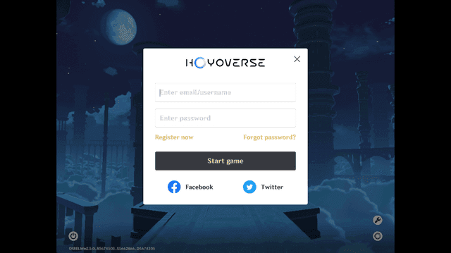 Интерфейс входа в клиент Genshin Impact на ПК с полями учётной записи HoYoverse