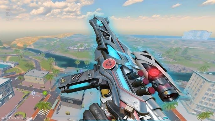 Скриншот Ракетной базы в Blood Strike Skyline Beach, показывающий склады и лут