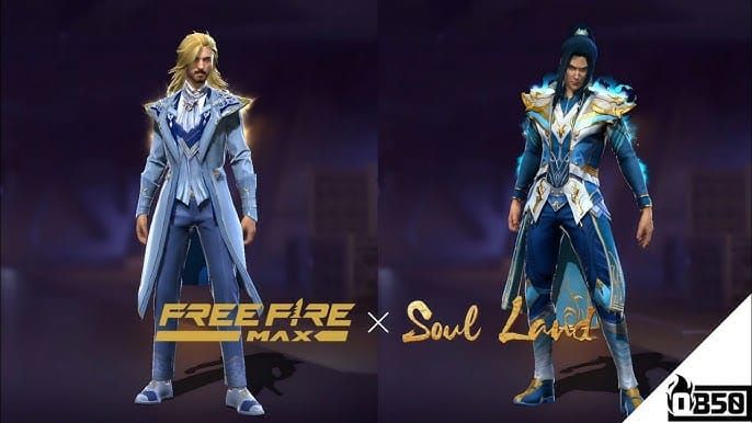 Free Fire Soul Land collaboration characters including Tang San, Xiao Wu, and Dai Mubai character designs