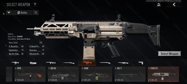 In-game screenshot of EVOLYS LMG weapon in Arena Breakout Mobile Season 11