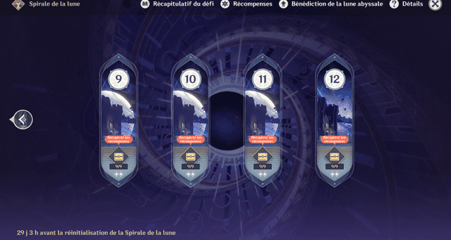 Spiral Abyss rewards interface showing 800 primogems for 36-star completion