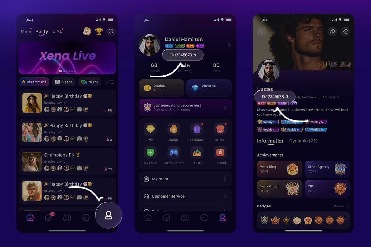 Xena Live in-game screenshot of safe top-up process using user ID