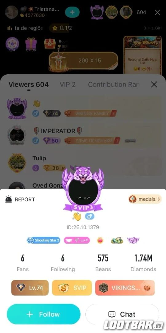 Bigo Live VIP status badges earned through diamond spending