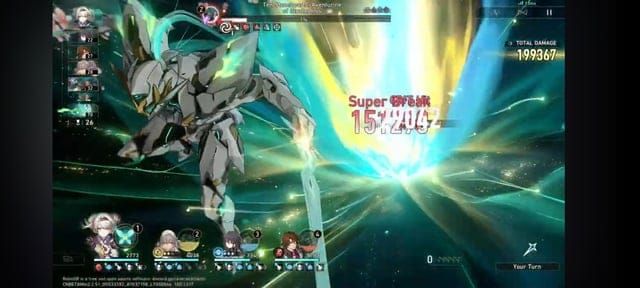 Firefly performing break damage attacks in Memory of Chaos showing damage output and break effects